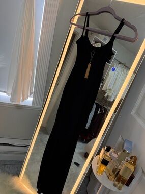 SKIMS Black Maxi Slip Dress with Thin Straps